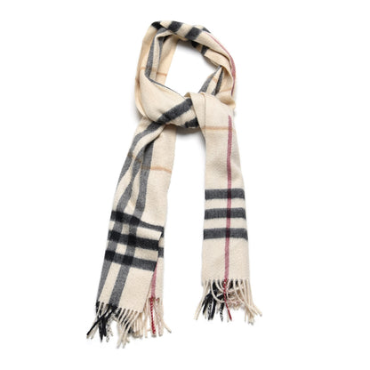 Burberry Cashmere Half Mega Check Fringe Scarf Ivory 1 of 4