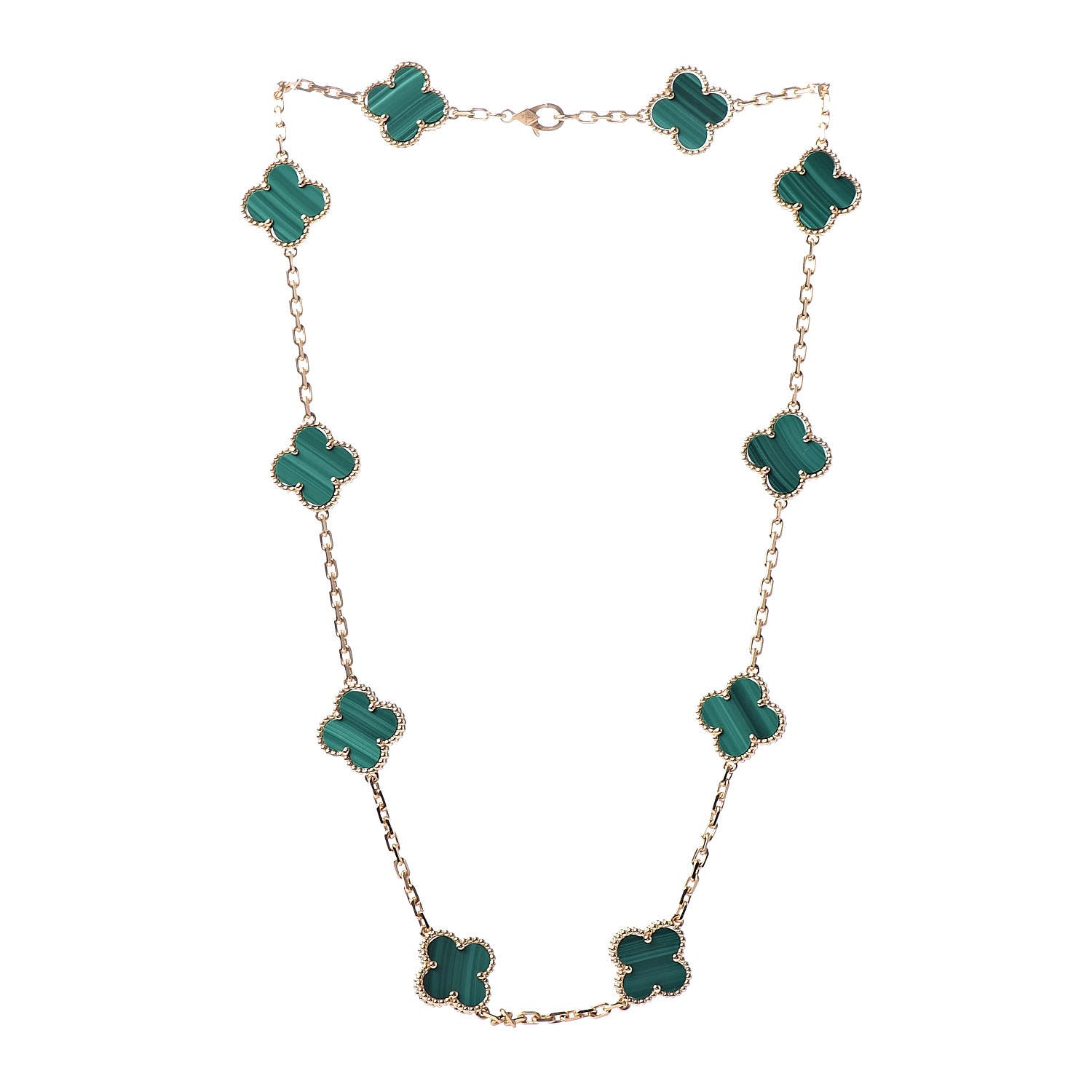 Van Cleef & Arpels 18K Yellow Gold Malachite 10 Motifs Vintage Alhambra Necklace 3 of 7