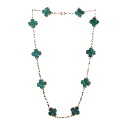 Van Cleef & Arpels 18K Yellow Gold Malachite 10 Motifs Vintage Alhambra Necklace 3 of 7