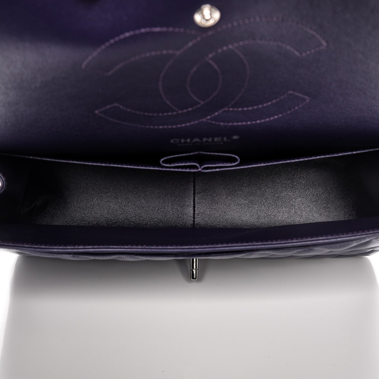 Lambskin Quilted Jumbo Double Flap Dark Purple