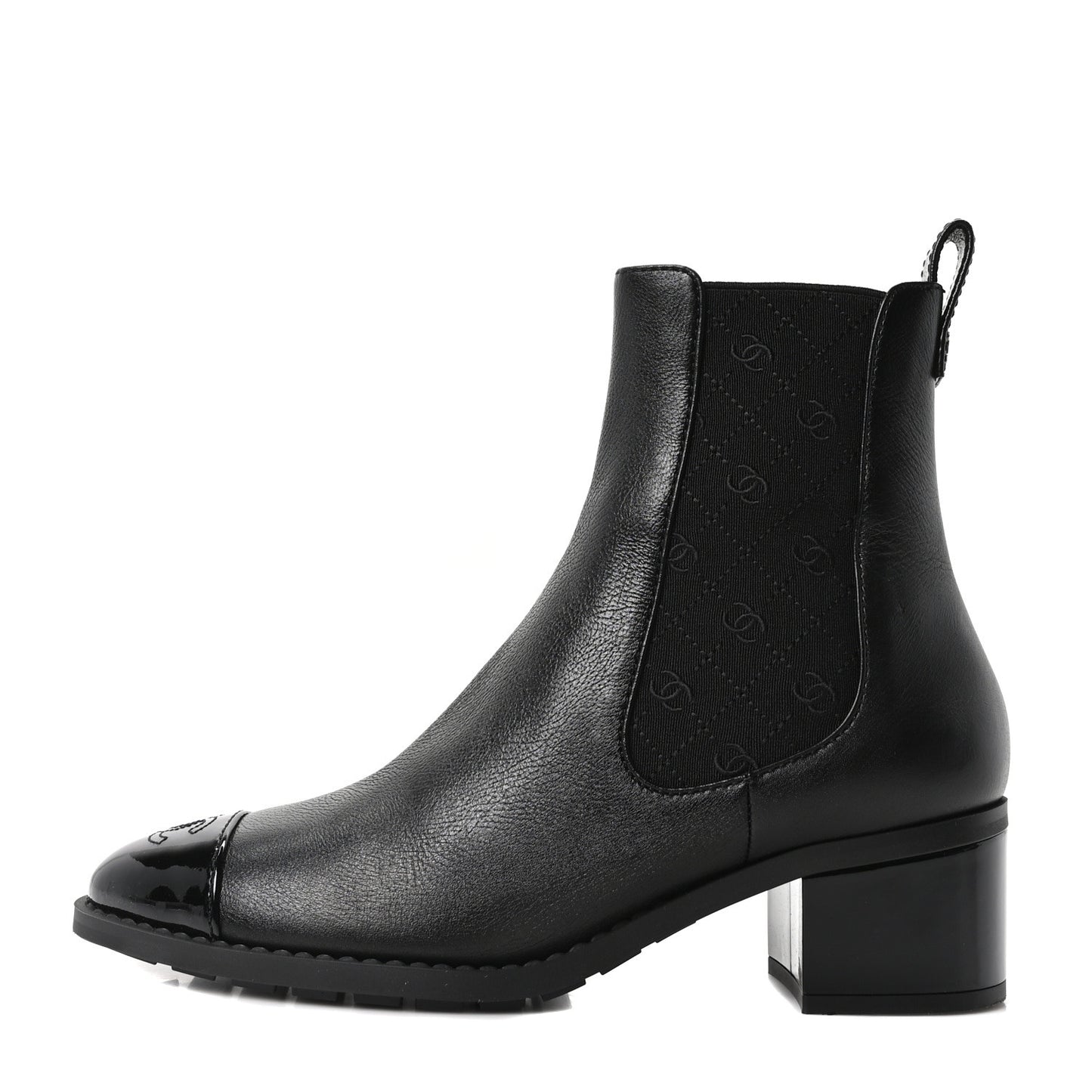 Calfskin Patent Cap Toe CC Short Boots 40 Black
