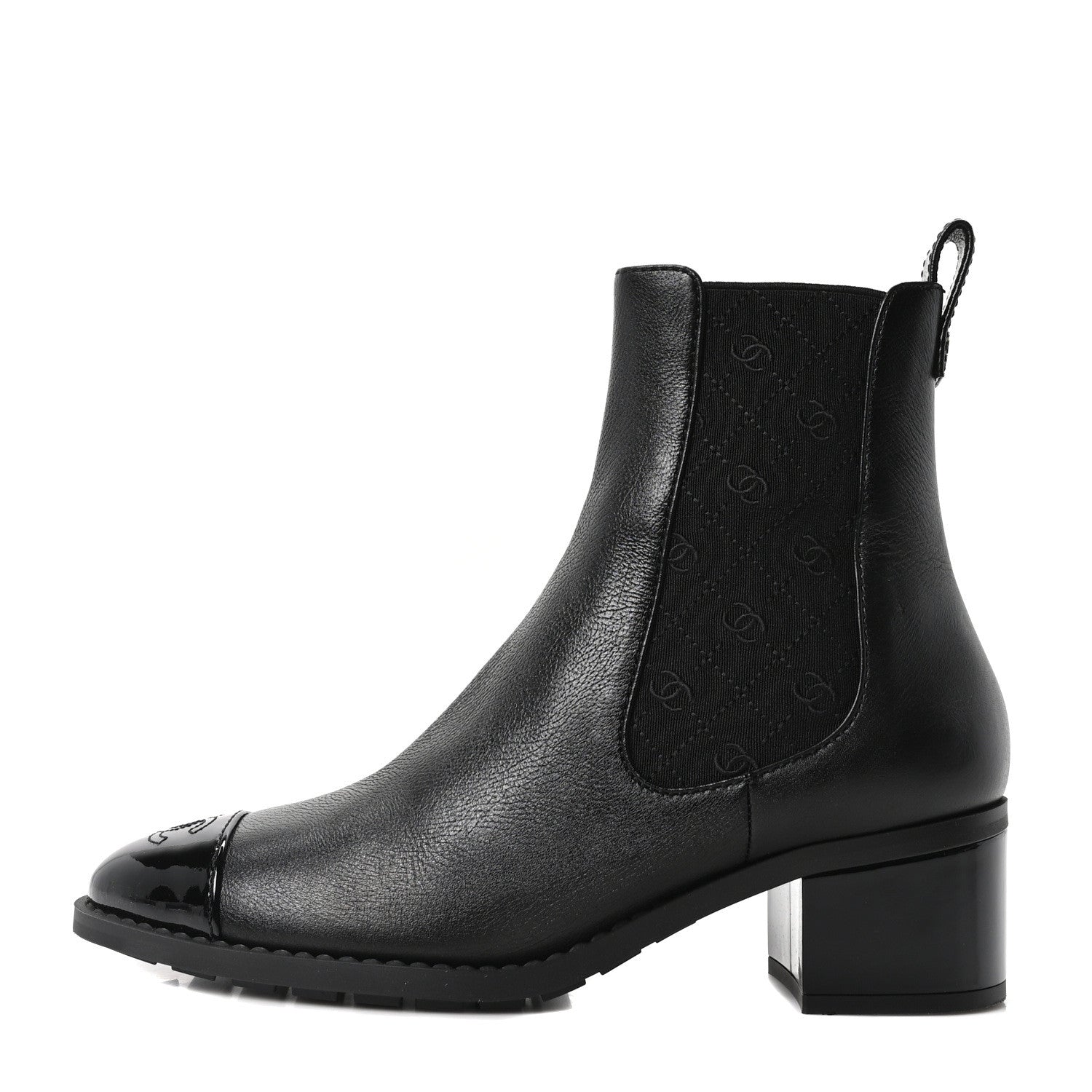 Chanel Calfskin Patent Cap Toe CC Short Boots 40 Black 1 of 9