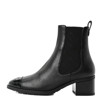 Chanel Calfskin Patent Cap Toe CC Short Boots 40 Black 1 of 9