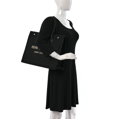 Saint Laurent Raffia Linen Calfskin Small Rive Gauche Tote Black 2 of 9