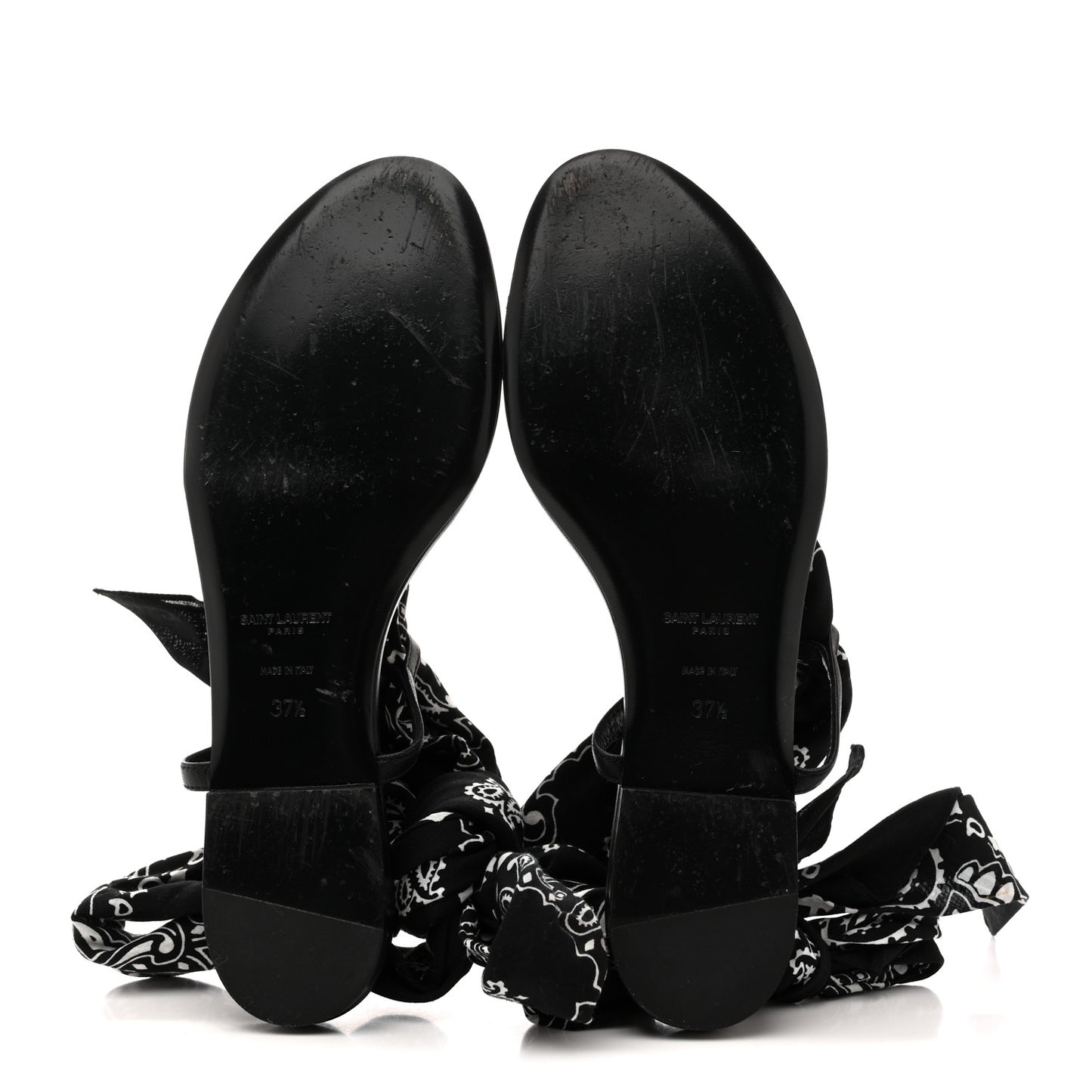 Calfskin Cotton Paisley Print Flat Sandals 37.5 Black