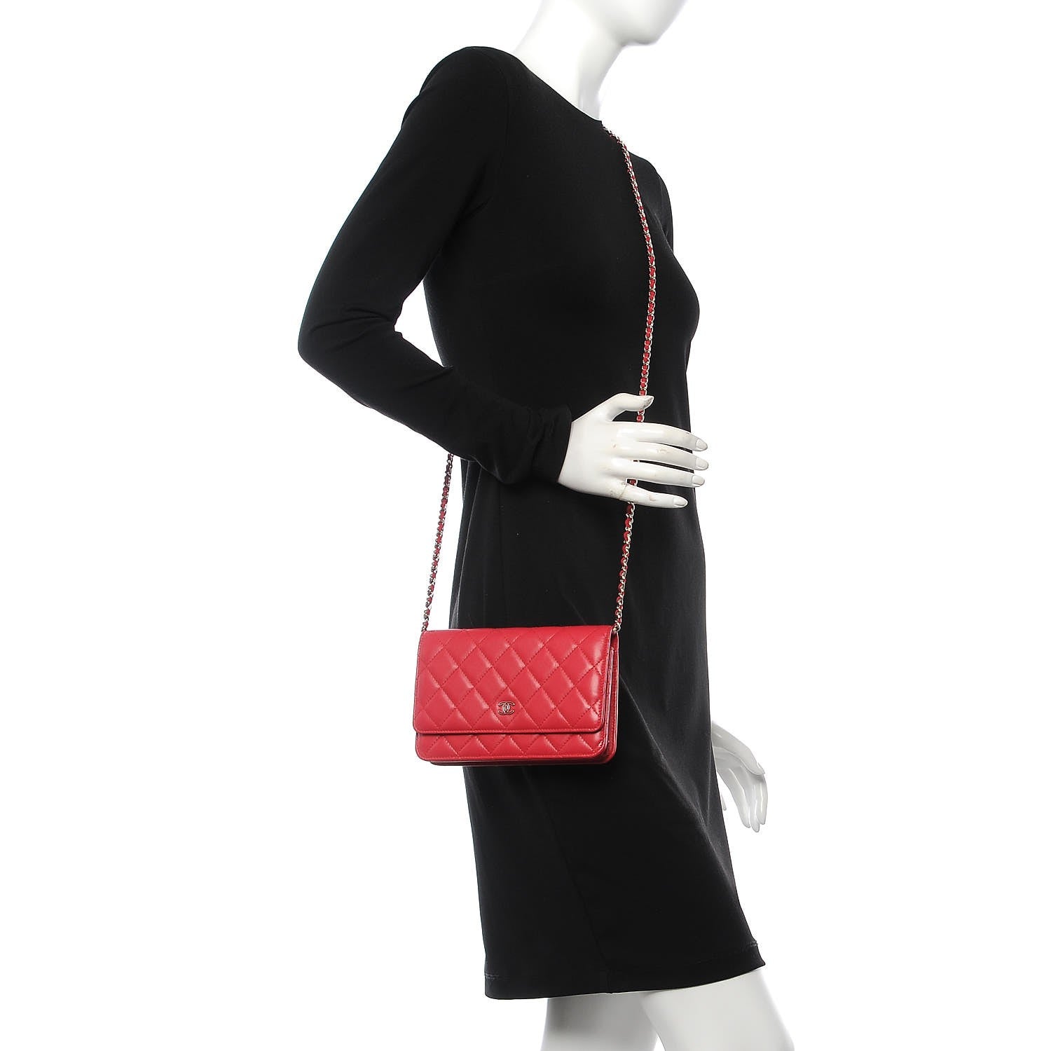 Chanel Lambskin Quilted Wallet On Chain WOC Red 2 of 10