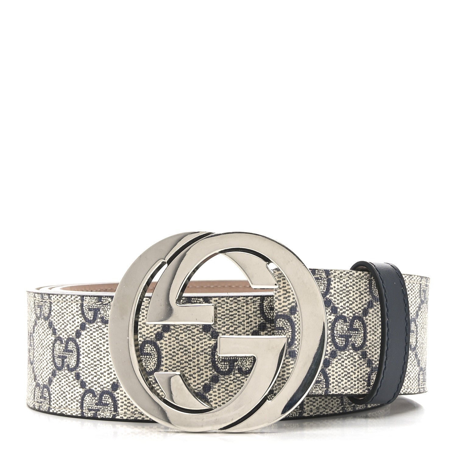 Gucci GG Supreme Monogram Selleria Calfskin Interlocking G 40mm Belt 115 46 Navy 1 of 5