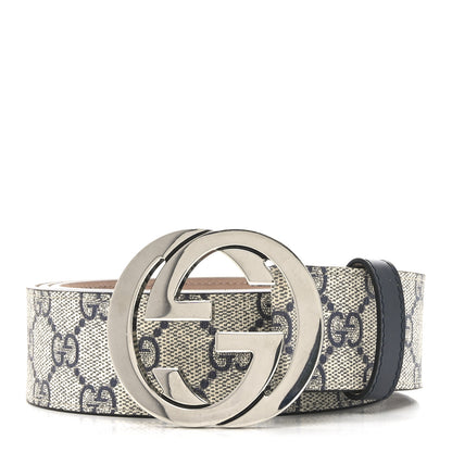 Gucci GG Supreme Monogram Selleria Calfskin Interlocking G 40mm Belt 115 46 Navy 1 of 5