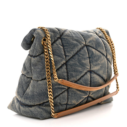 Saint Laurent Denim Quilted Medium Loulou Puffer Monogram Chain Satchel Blue Cinnamon 3 of 10