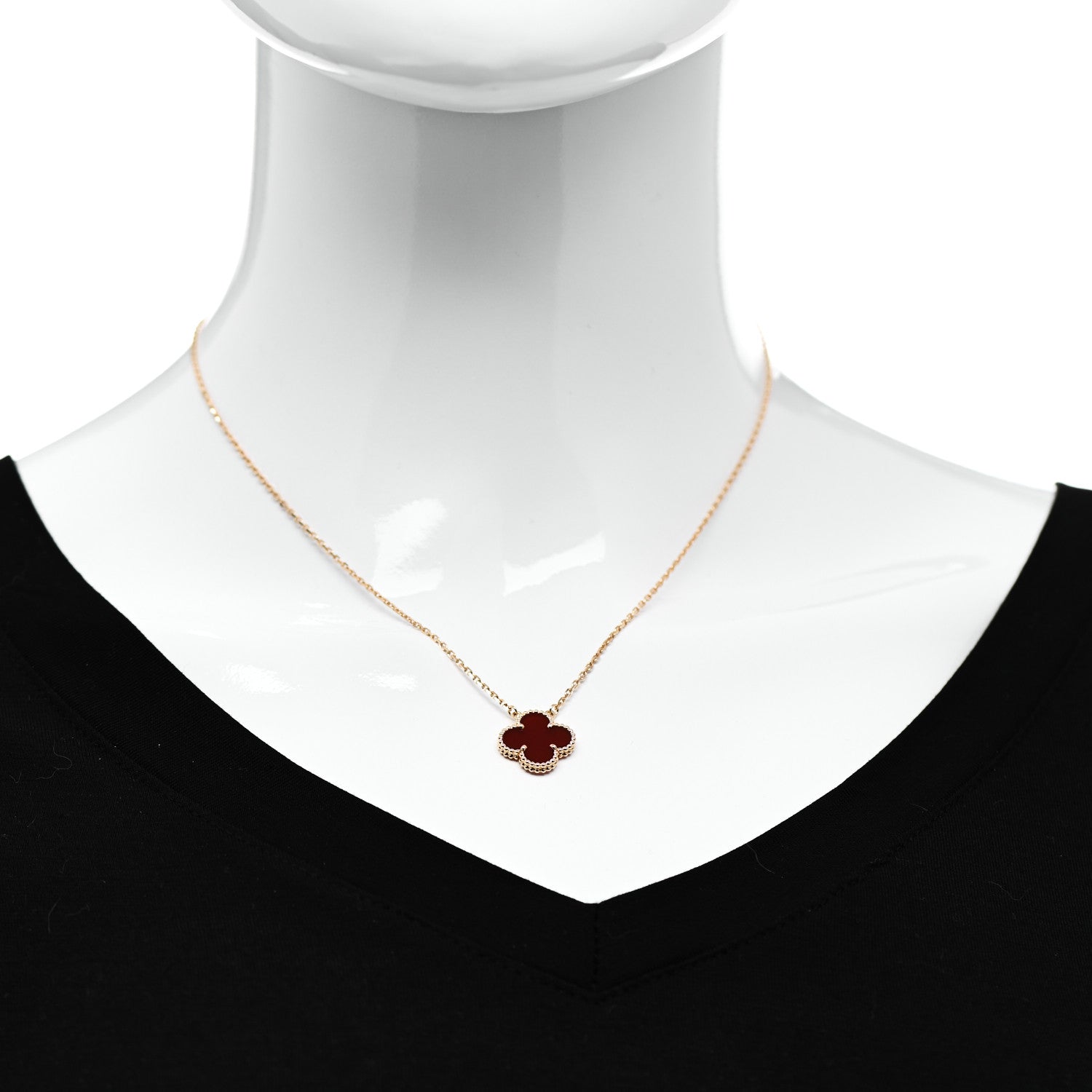 Van Cleef & Arpels 18K Yellow Gold Carnelian Vintage Alhambra Pendant Necklace 2 of 6