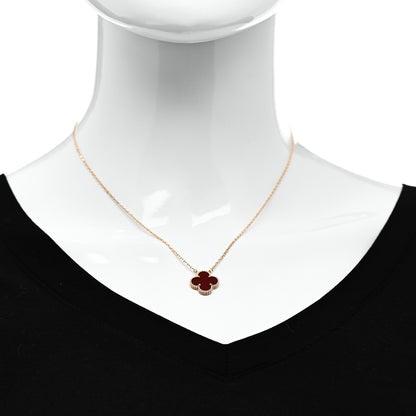 Van Cleef & Arpels 18K Yellow Gold Carnelian Vintage Alhambra Pendant Necklace 2 of 6