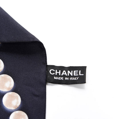 Chanel Silk Pearl CC Slim Bandeau Scarf Navy 2 of 7