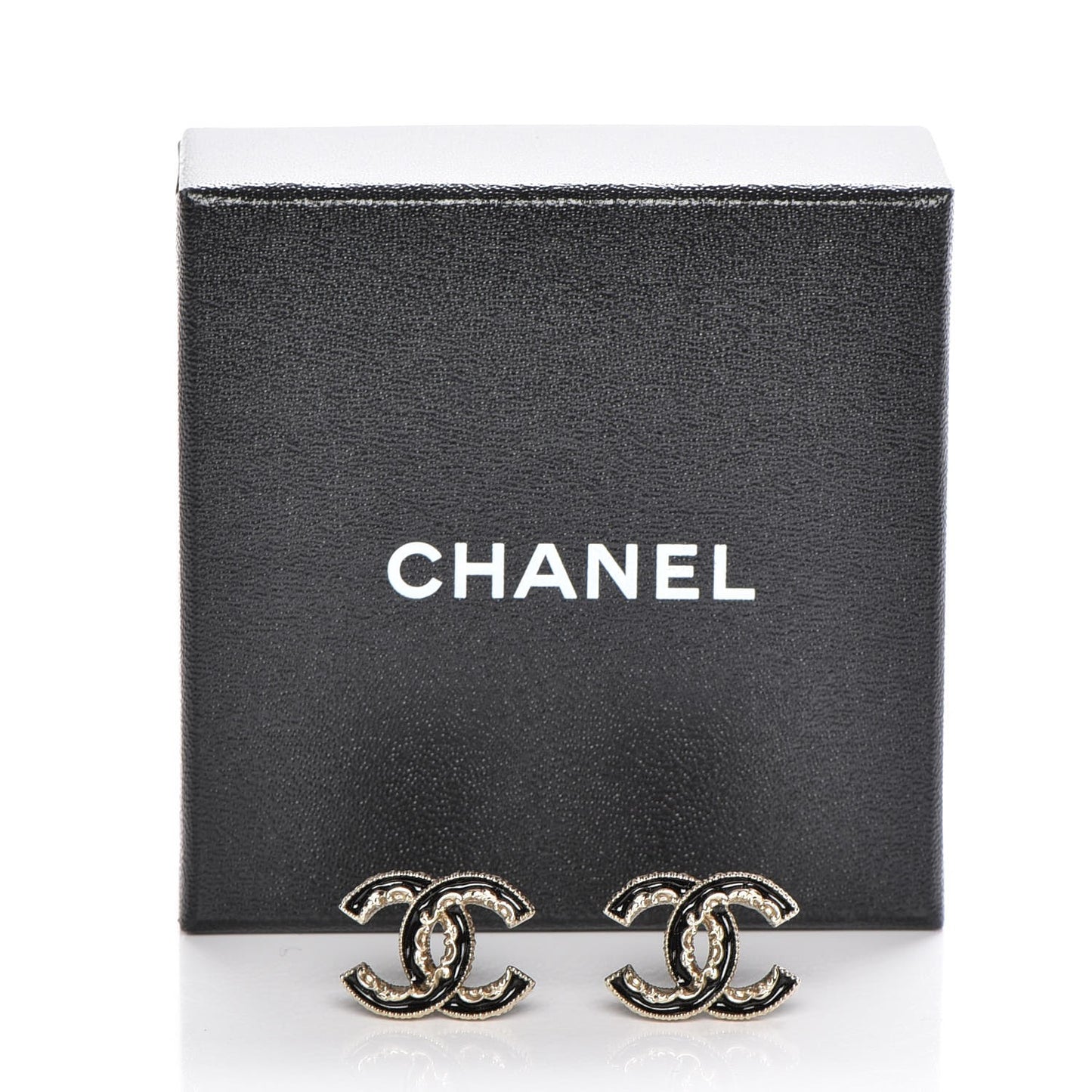 Enamel CC Baroque Earrings Black Gold