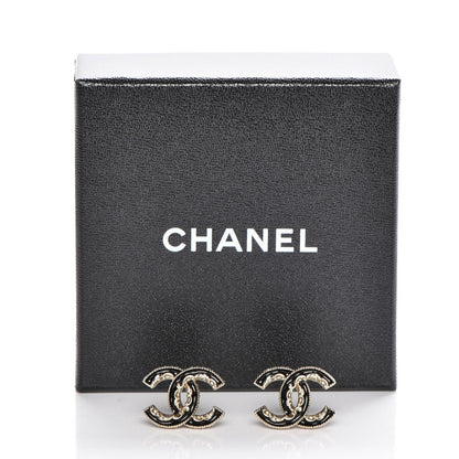 Chanel Enamel CC Baroque Earrings Black Gold 5 of 5