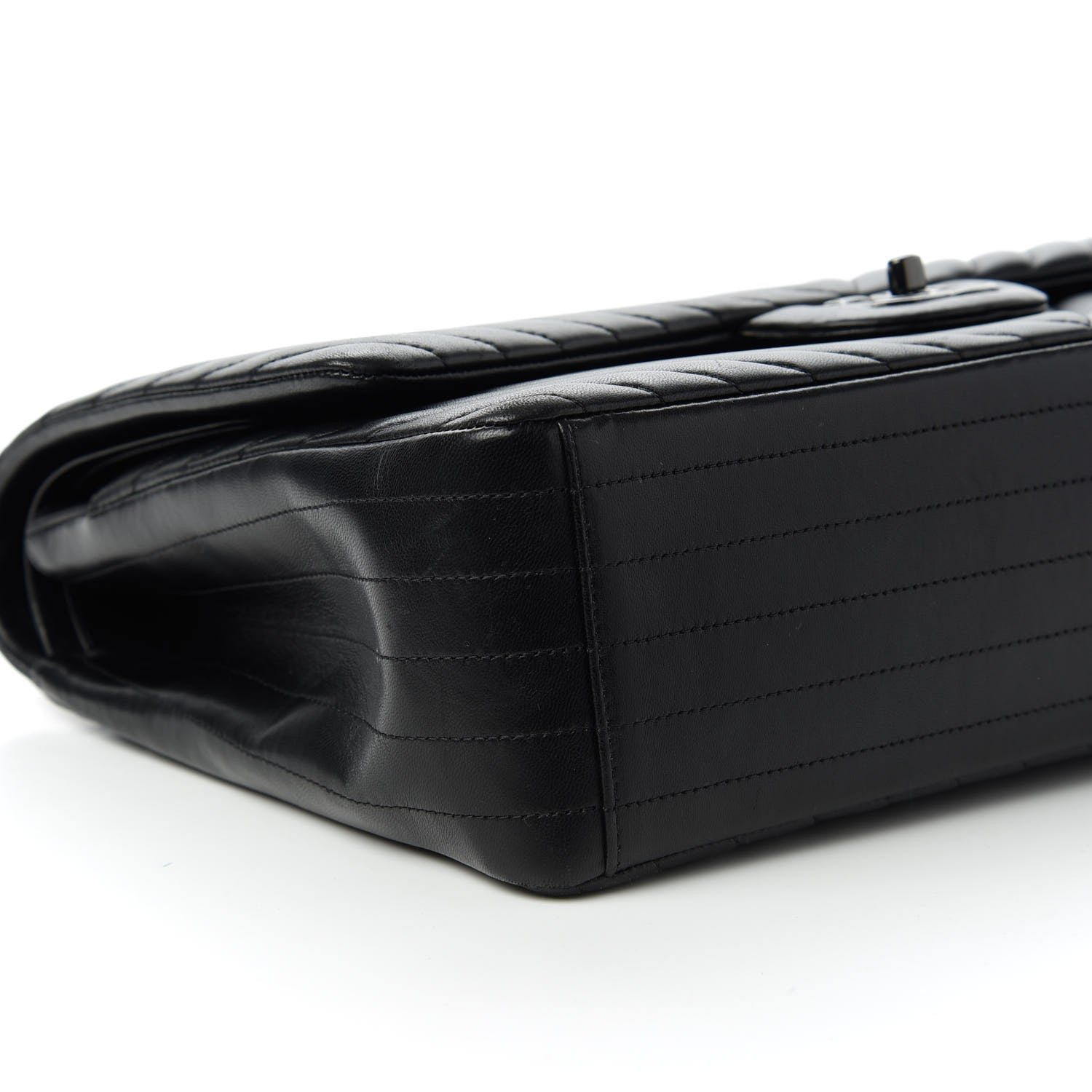 Chanel Lambskin Chevron Quilted Maxi Double Flap So Black 6 of 11