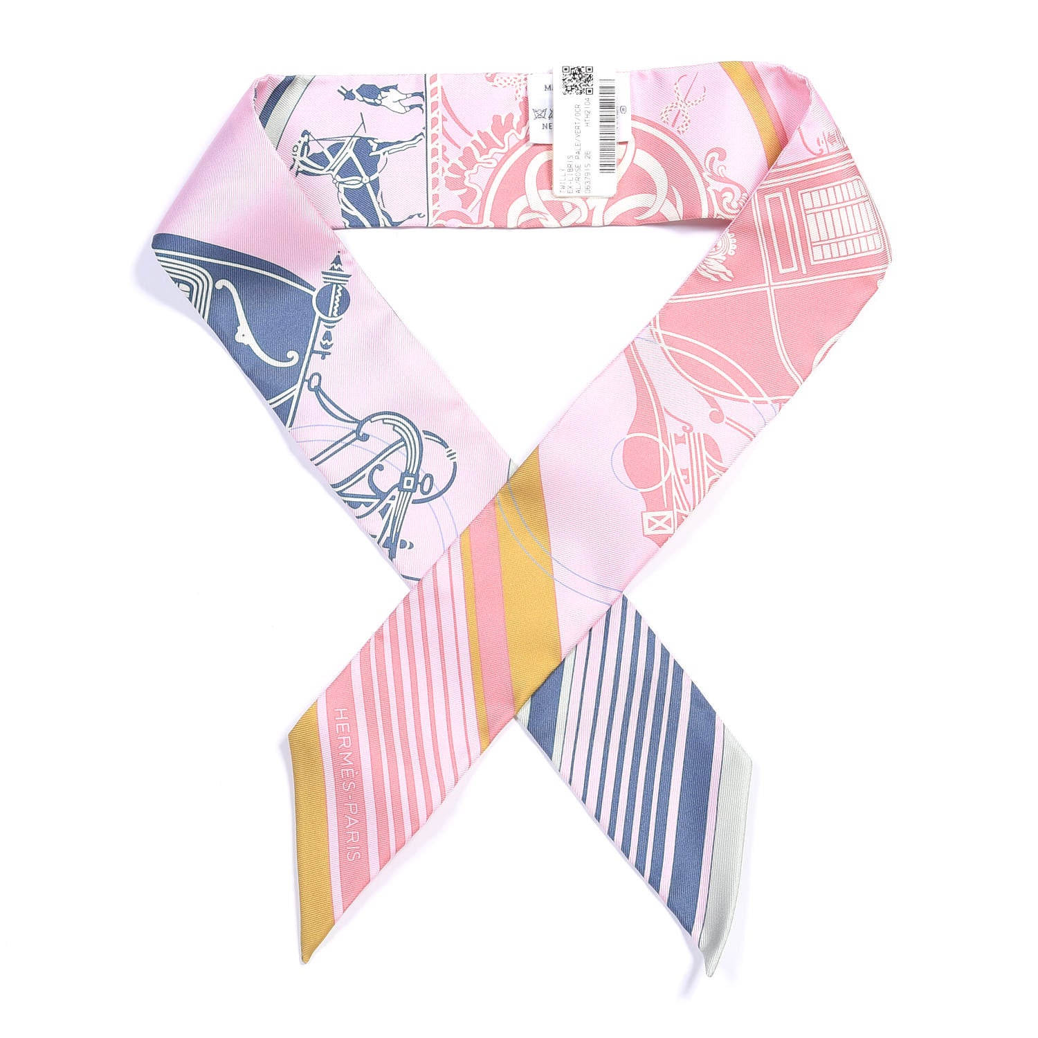 Hermes Silk Ex-Libris Twilly Rose Pale Vert Ocre 1 of 4