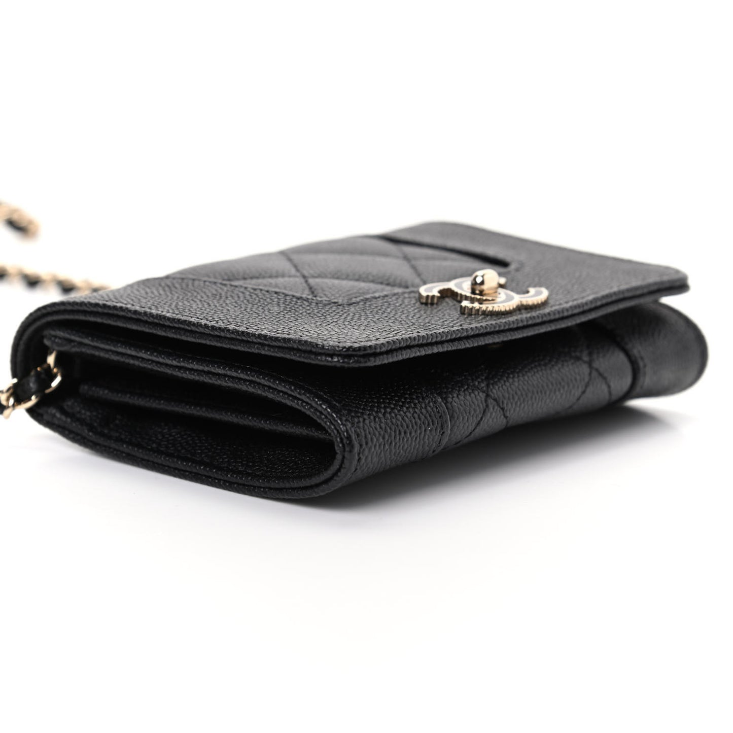 Caviar Quilted Vintage Mademoiselle Card Holder On Chain Black
