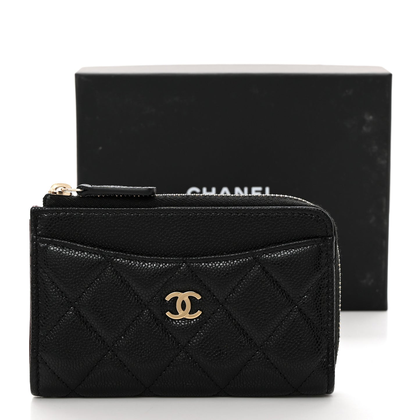 Caviar Quilted CC Zip Around Card Holder Black