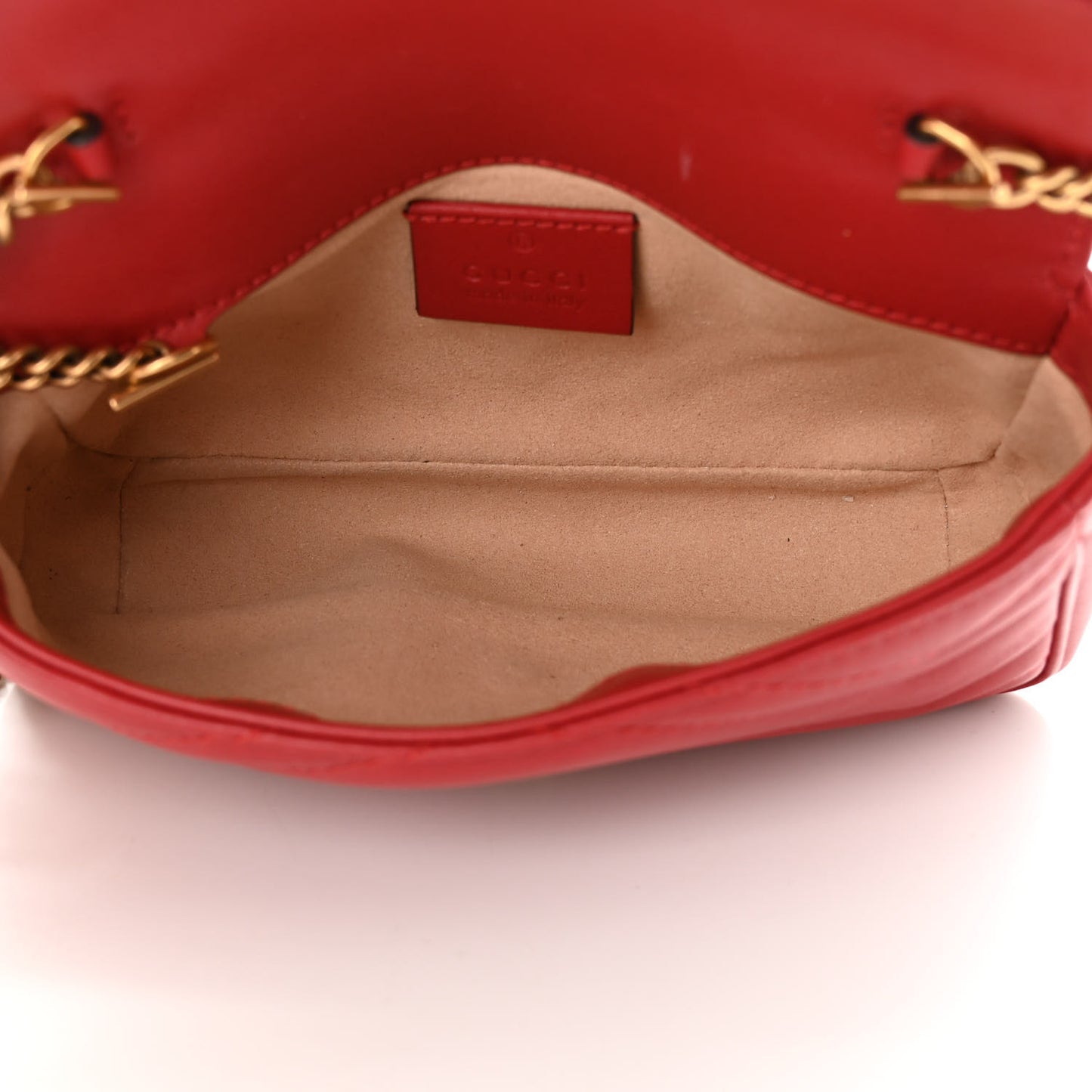 Calfskin Matelasse Super Mini GG Marmont Shoulder Bag Hibiscus Red