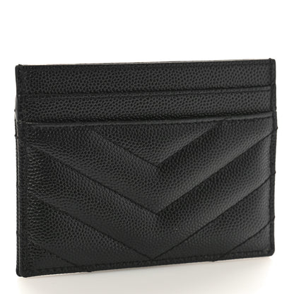 Saint Laurent Grain De Poudre Matelasse Chevron Monochrome Monogram Credit Card Case Black 3 of 9