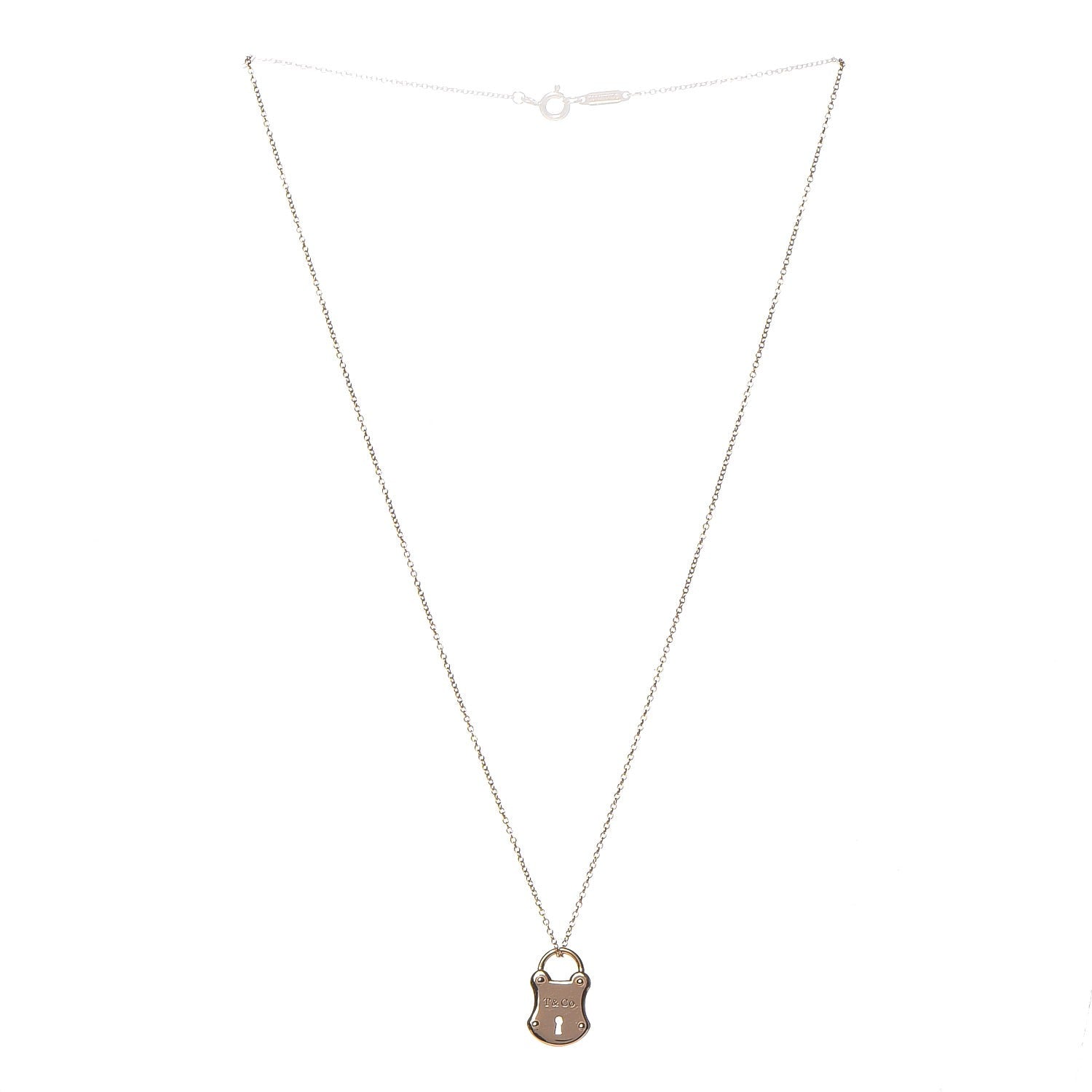 Tiffany 18K Rose Gold Emblem Lock Pendant Necklace 3 of 8