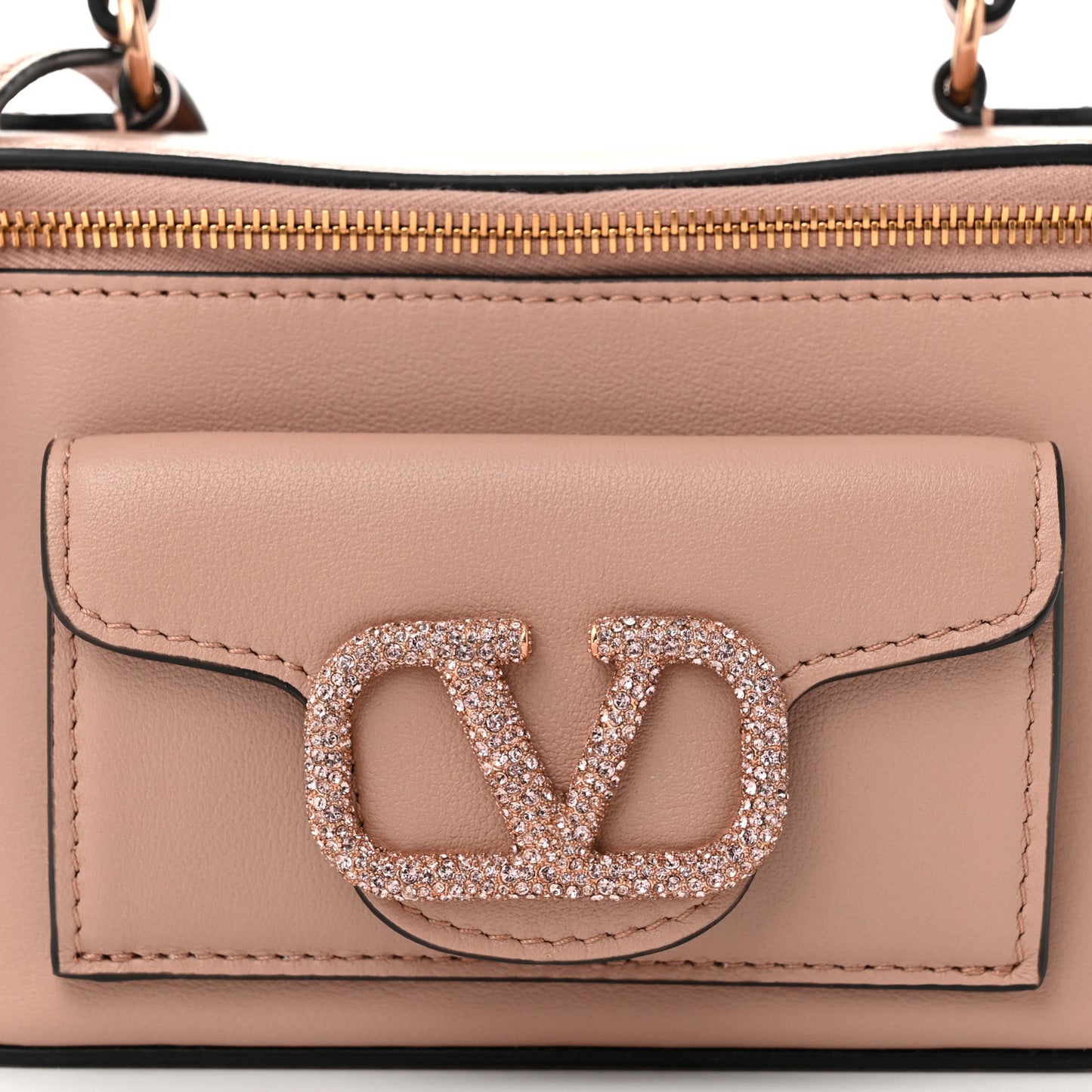 Calfskin Crystal Mini Vlogo Loco Vanity Rose Cannelle