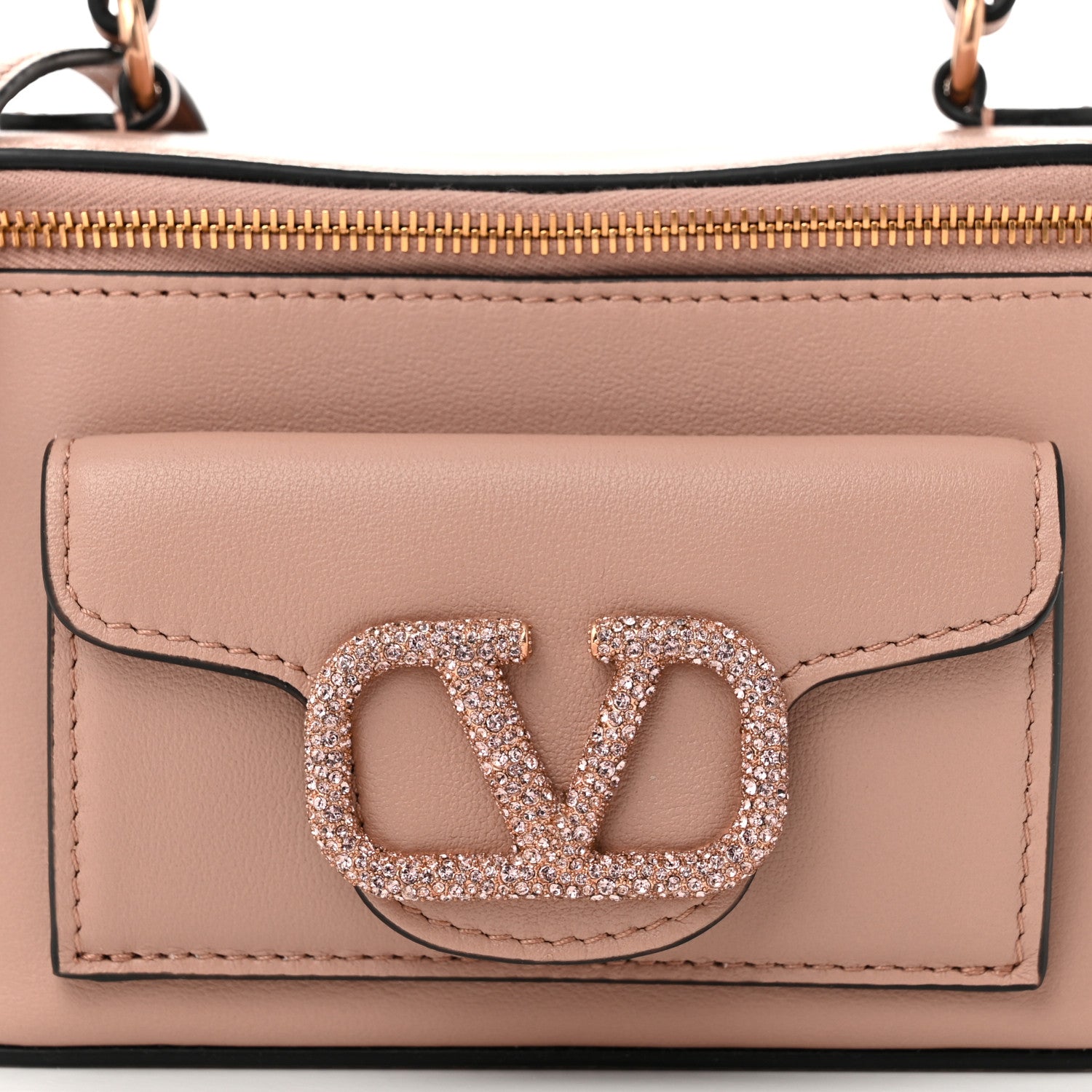 Valentino Garavani Calfskin Crystal Mini Vlogo Loco Vanity Rose Cannelle 7 of 10