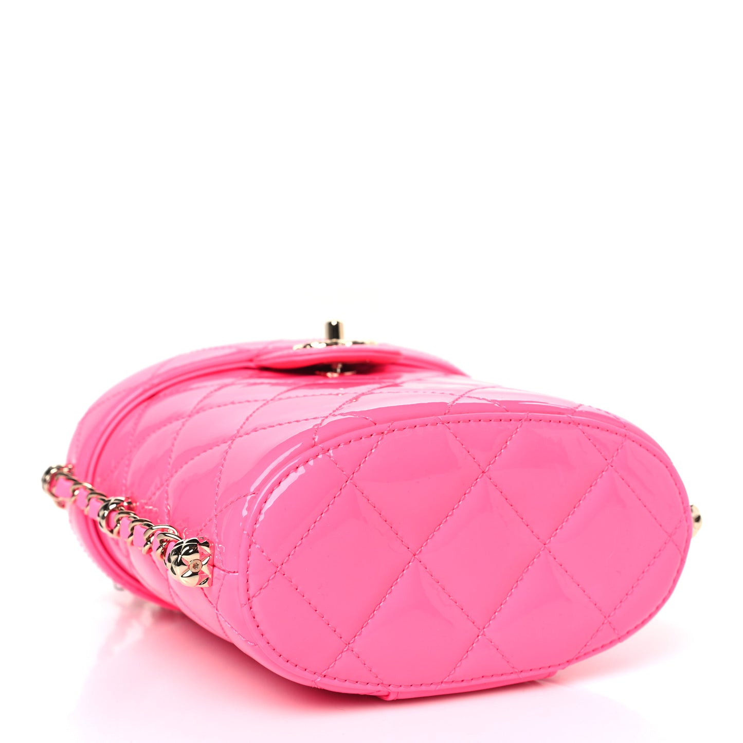 Patent Quilted CC Vani-Tea Case With Chain Neon Pink