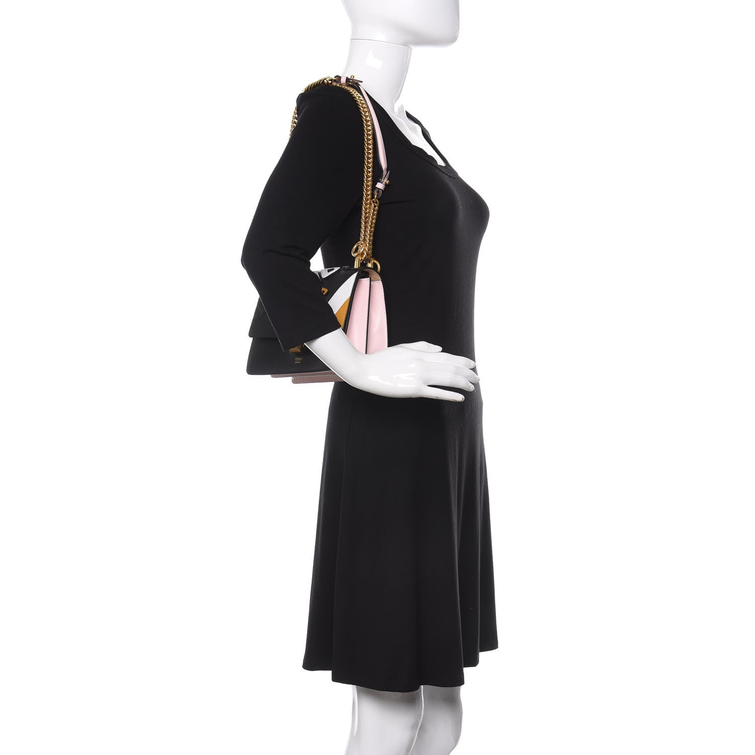 Fendi X FILA Vitello Liberty Mania Bi-Color FF 1974 Embossed Small Kan I Shoulder Bag Black Confetto Multicolor 2 of 11
