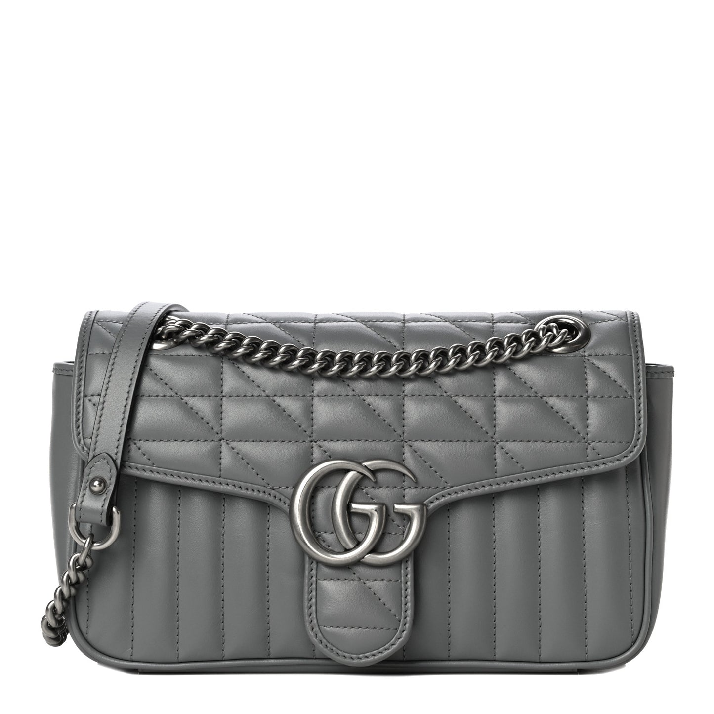 Calfskin Matelasse Aria Small GG Marmont Shoulder Bag Deep Grey