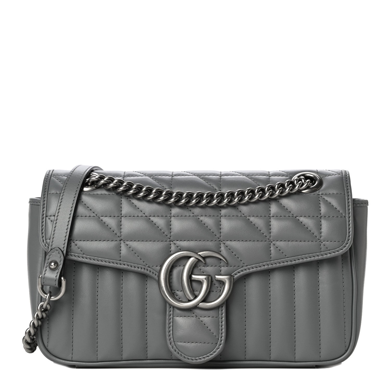 Gucci Calfskin Matelasse Aria Small GG Marmont Shoulder Bag Deep Grey 1 of 11
