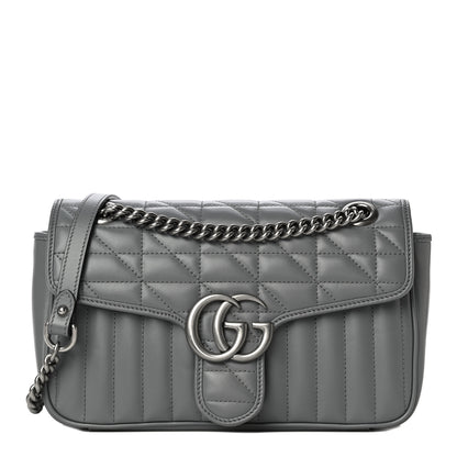 Gucci Calfskin Matelasse Aria Small GG Marmont Shoulder Bag Deep Grey 1 of 11