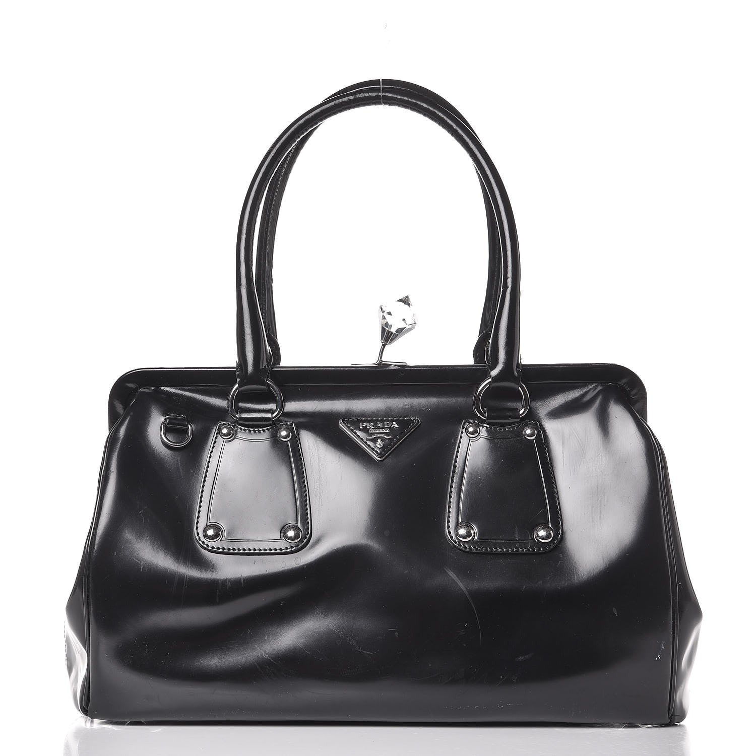 Prada Spazzolato Crystal Frame Bag Black 1 of 14