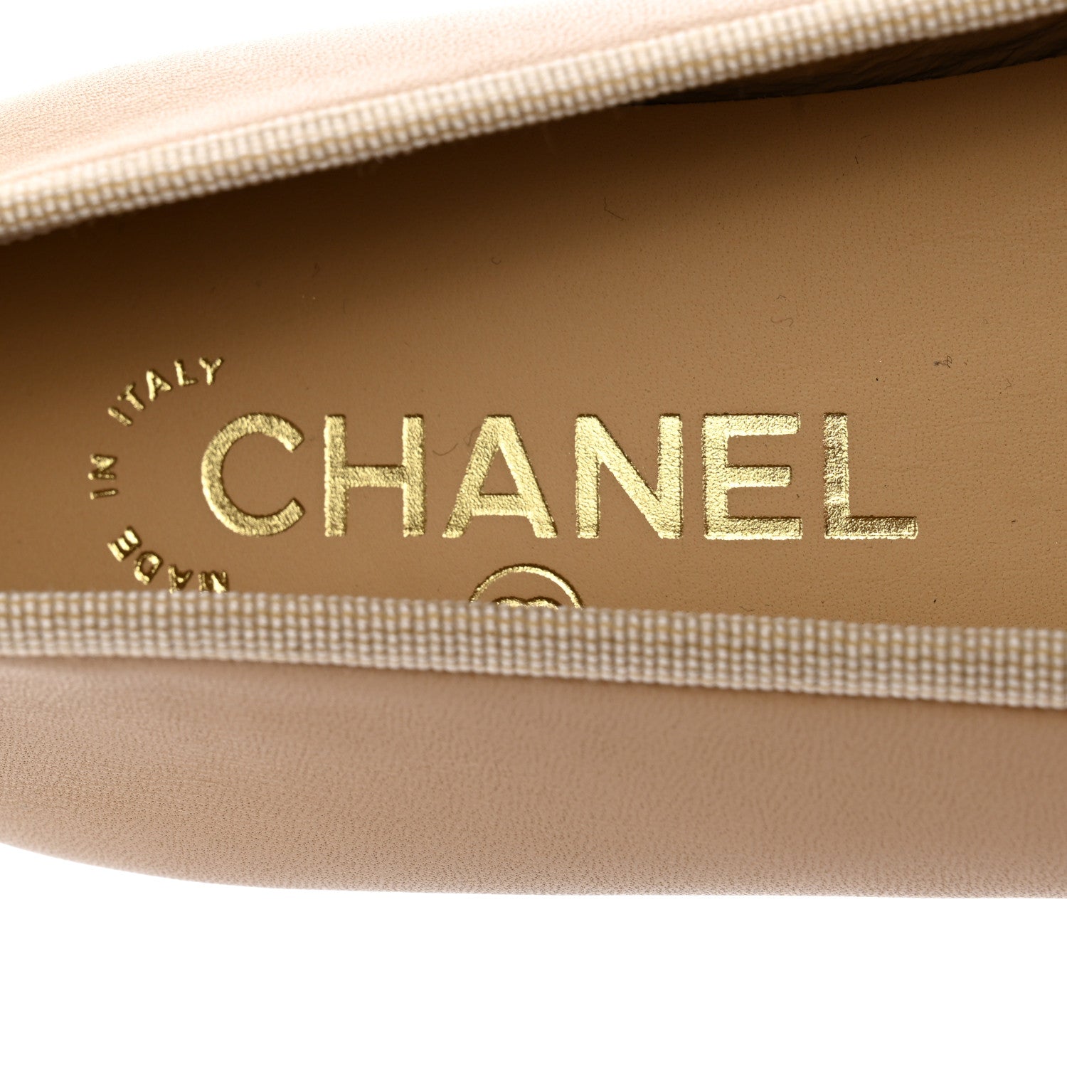 Chanel Lambskin Cap Toe CC Ballerina Flats 37.5 Beige Black 7 of 9