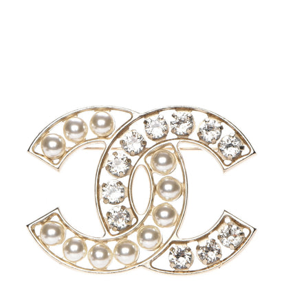 Chanel Pearl Crystal CC Brooch Gold 1 of 6