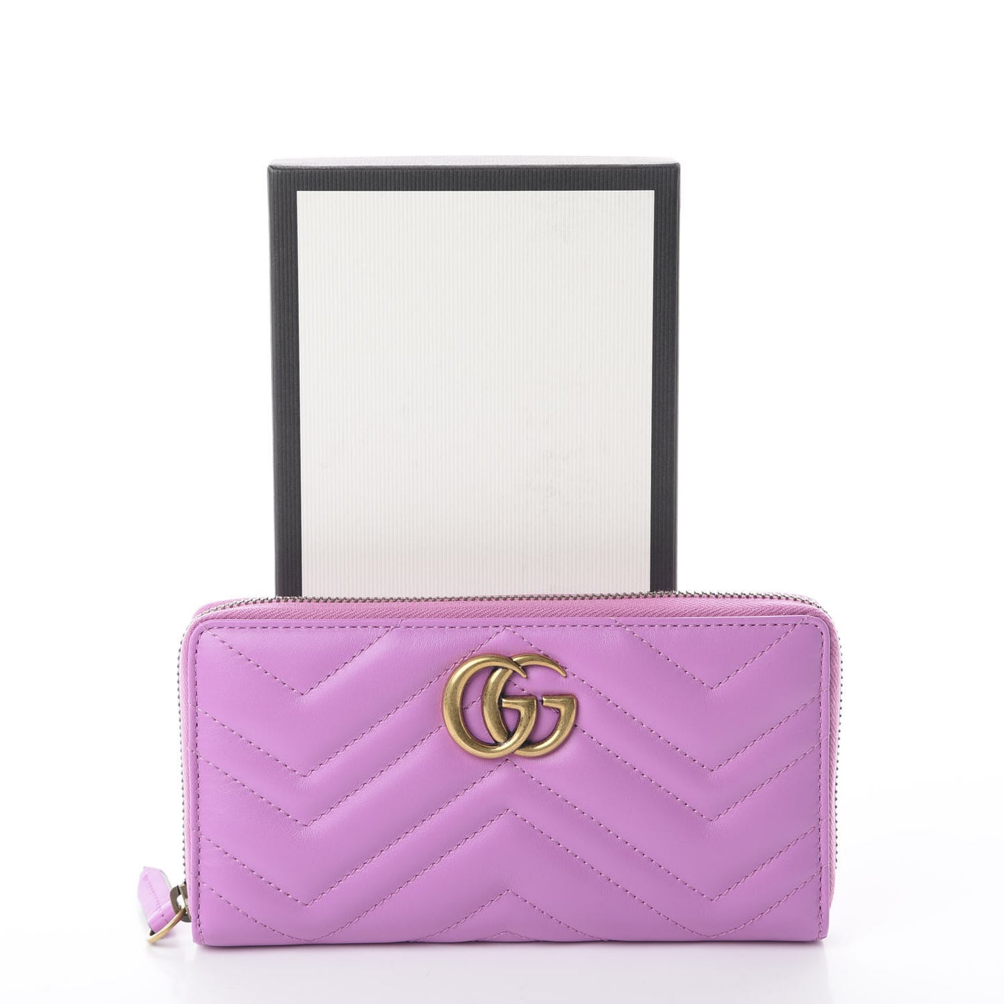 Calfskin Matelasse GG Marmont Zip Around Wallet Candy Mousse