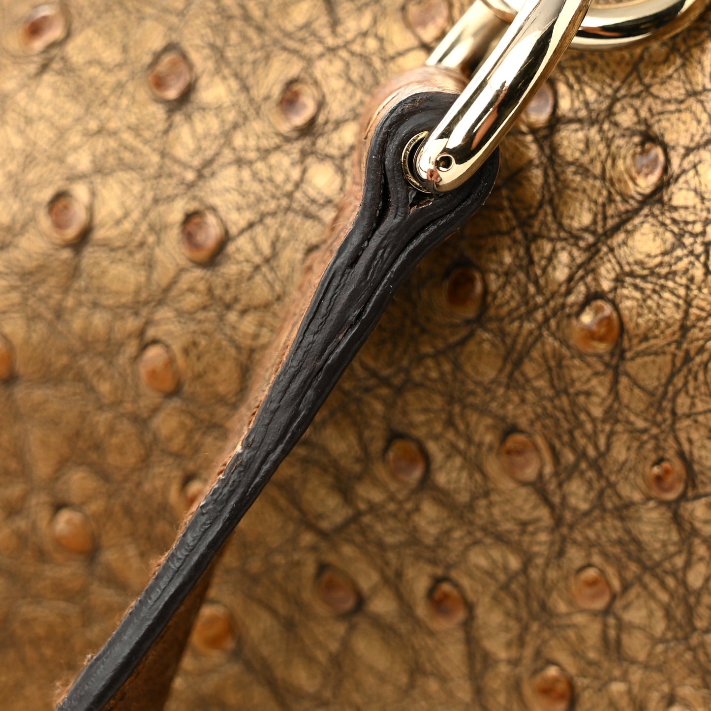 Ostrich Large New Bamboo Top Handle Bag Gold