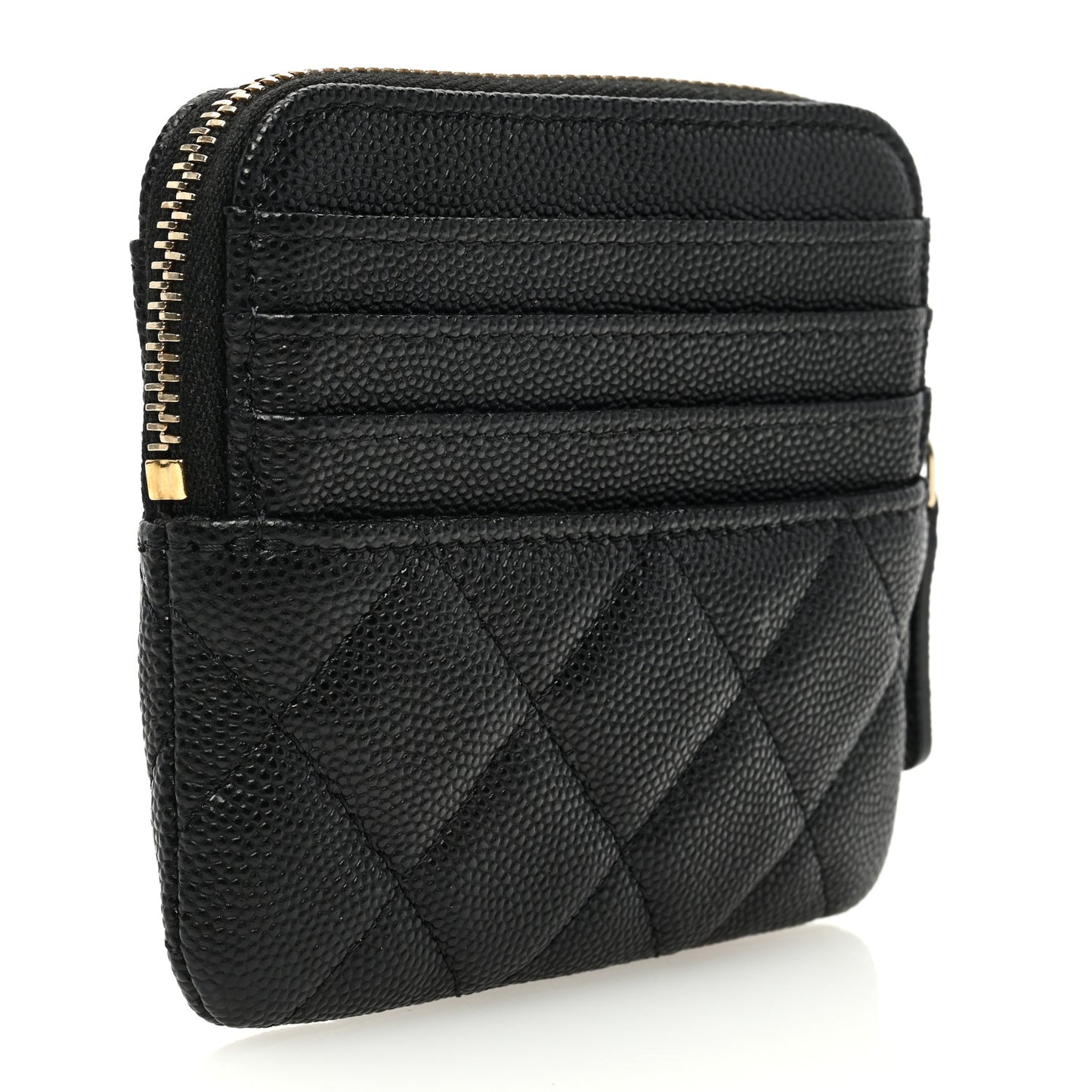 Caviar Quilted Zip Card Holder Wallet Black