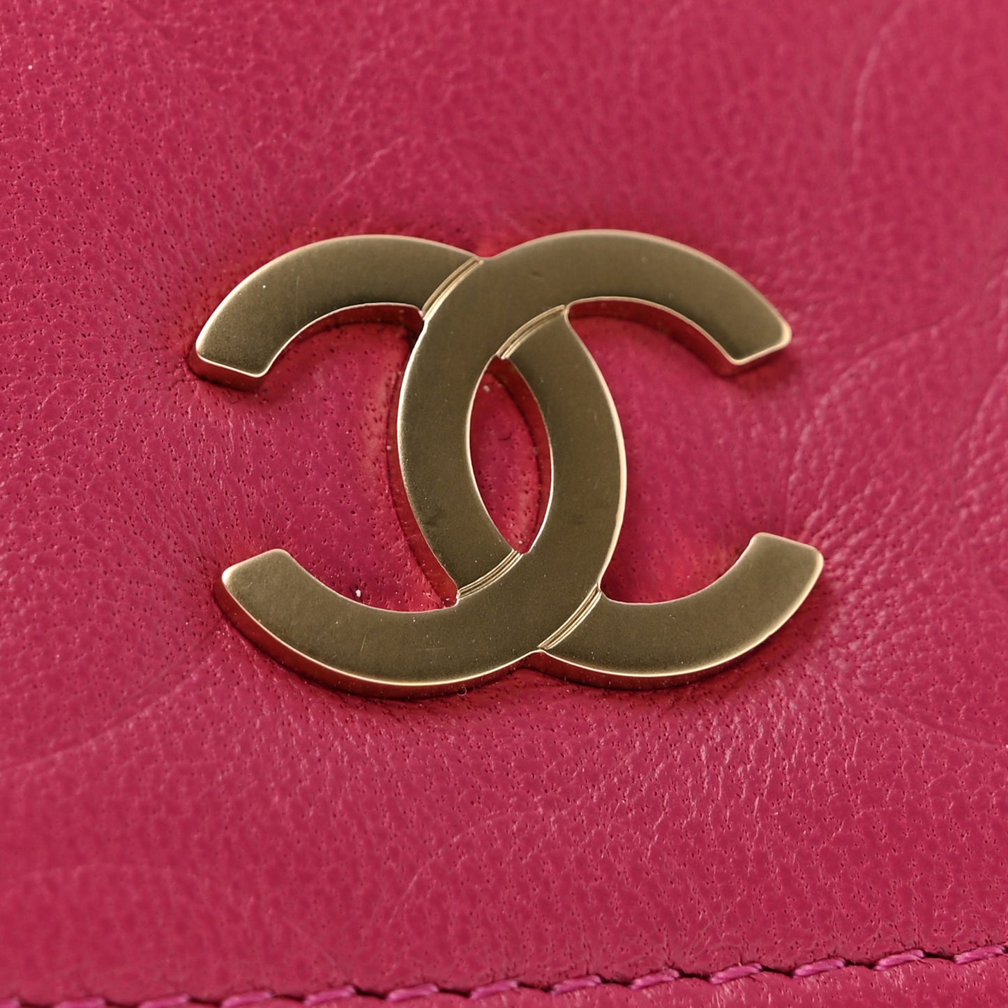 Lambskin Camellia Embossed Wallet on Chain WOC Fuchsia