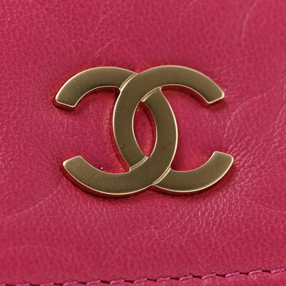 Chanel Lambskin Camellia Embossed Wallet on Chain WOC Fuchsia 12 of 13