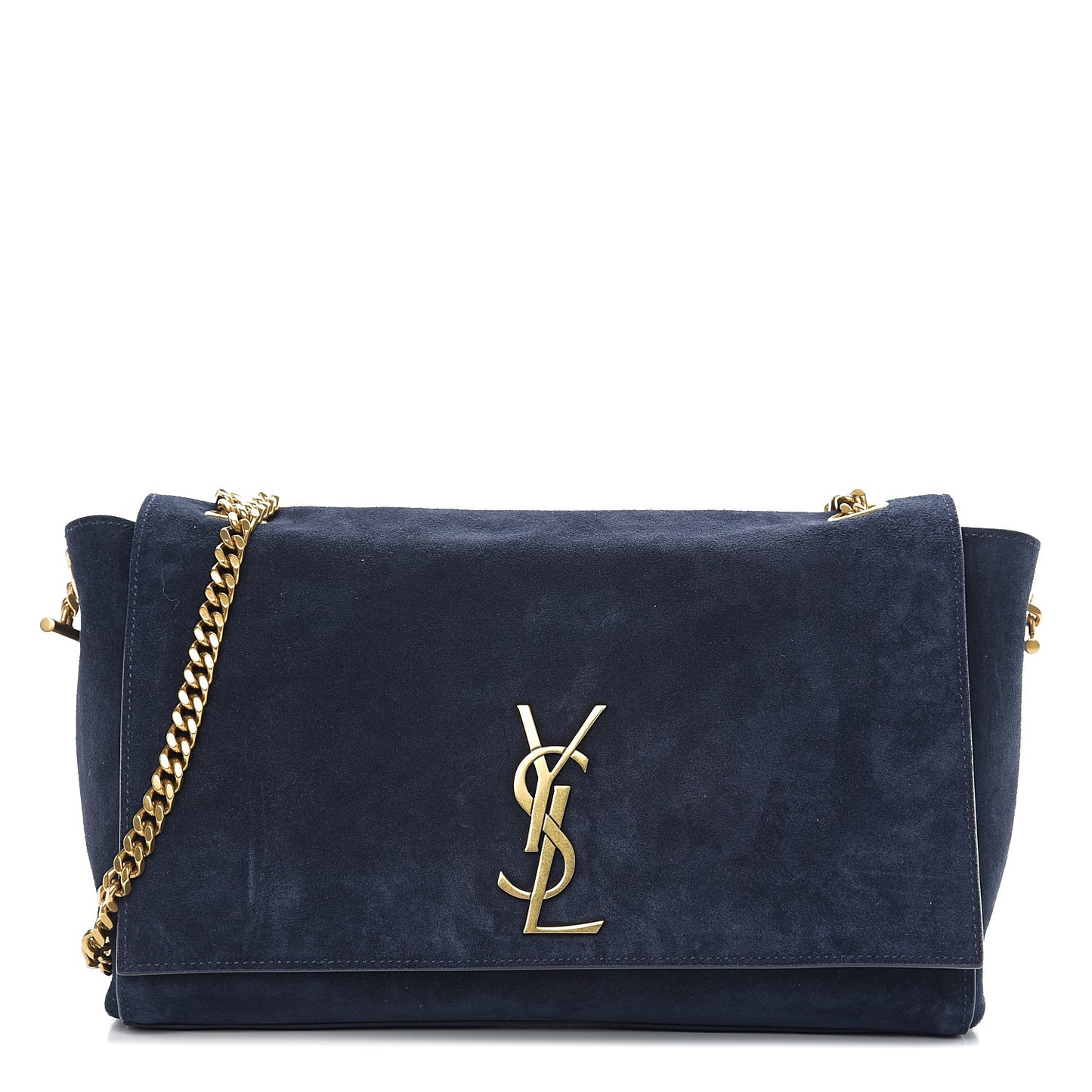 Smooth Calfskin Suede Medium Reversible Monogram Kate Satchel Navy