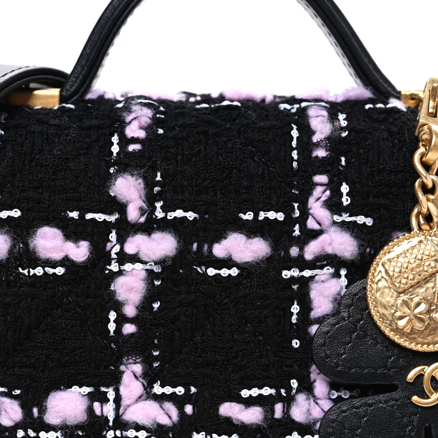 Chanel Tweed Calfskin School Memory Mini Top Handle Flap Black Pink White 8 of 10