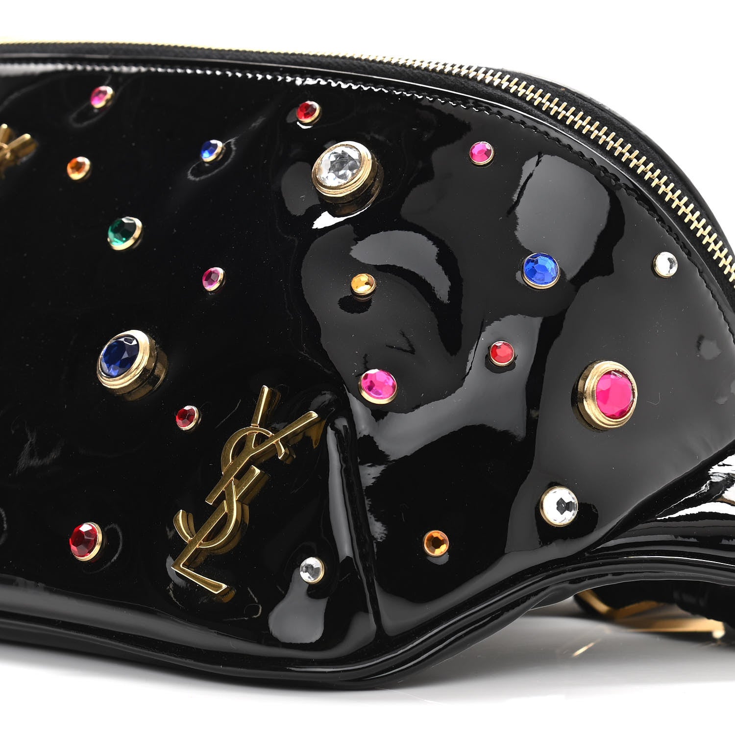 Saint Laurent Patent Calfskin Crystal Embellished Monogram Belt Bag Black 10 of 10