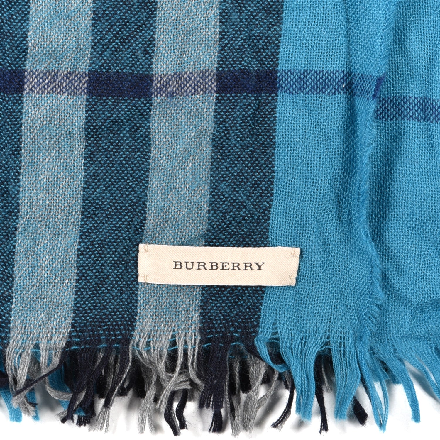 Burberry Wool Silk Check Fringe Scarf Blue 3 of 4