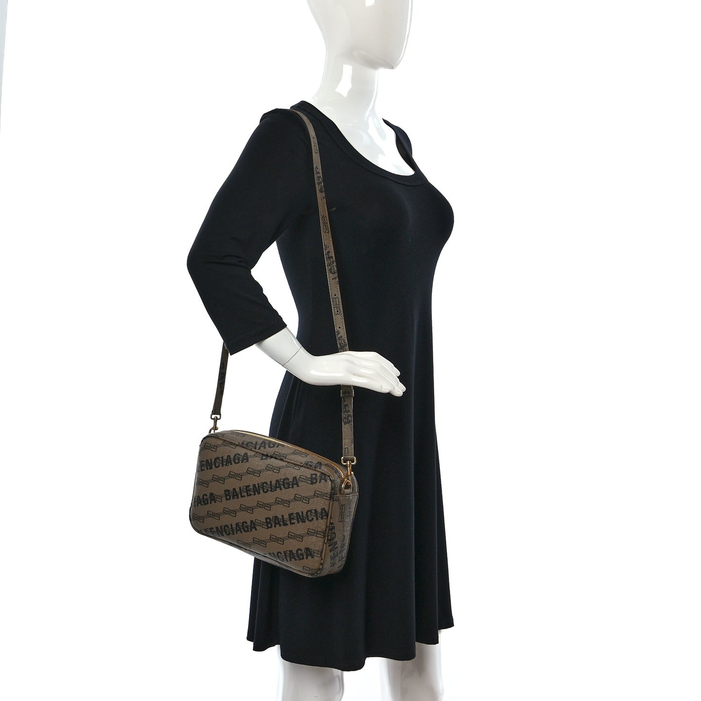Coated Canvas BB Monogram Allover Logo Medium Signature Camera Bag Beige Brown Black