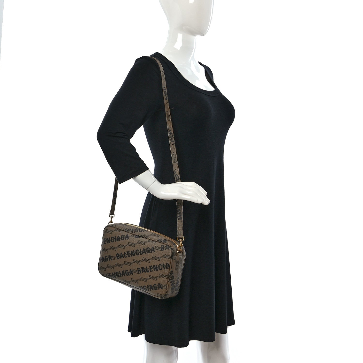 Balenciaga Coated Canvas BB Monogram Allover Logo Medium Signature Camera Bag Beige Brown Black 2 of 9
