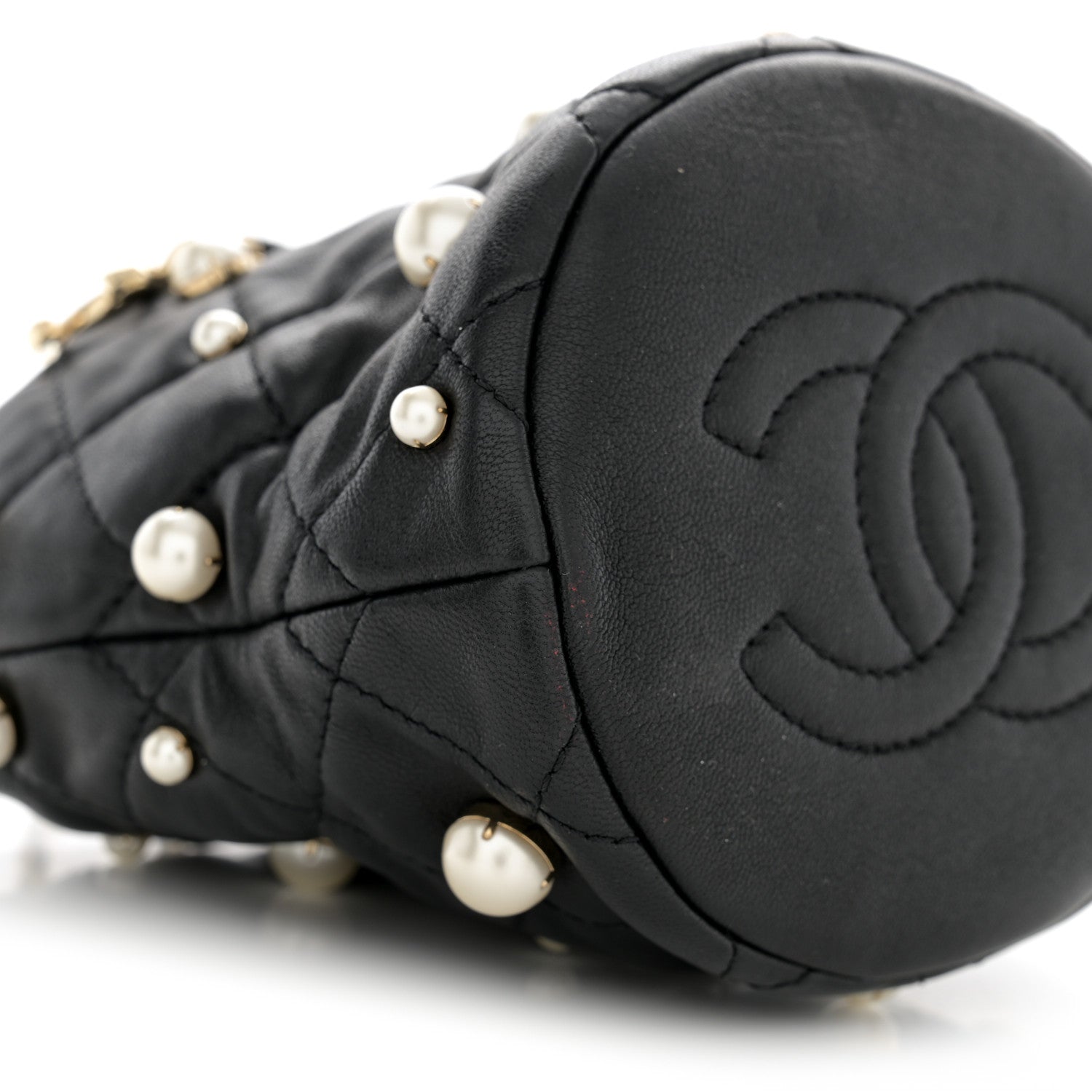 Chanel Lambskin Quilted Pearl Mini About Pearls Drawstring Bag Black 9 of 11