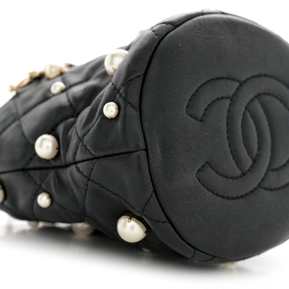 Chanel Lambskin Quilted Pearl Mini About Pearls Drawstring Bag Black 9 of 11