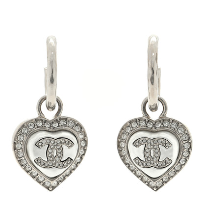 Chanel Pearl Crystal CC Heart Drop Earrings Silver 1 of 4