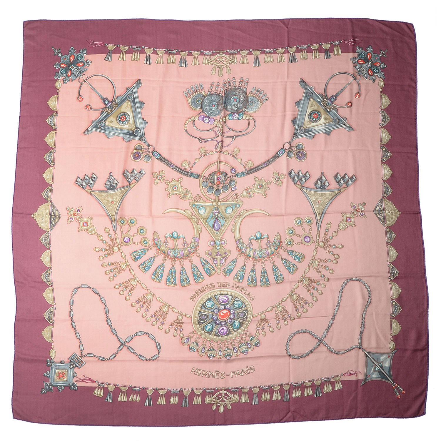 Hermes Cashmere Silk Parures Des Sables Shawl 140 Vieux Rose Beige Rose Pale 3 of 7